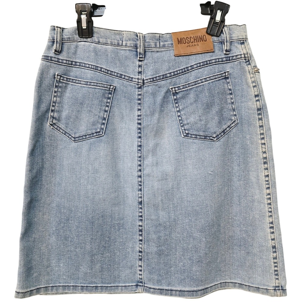 Moschino Jeans Vintage Y2K Denim Mini Skirt Light Wash Sequin Japanese Size 10 - Picture 6 of 8